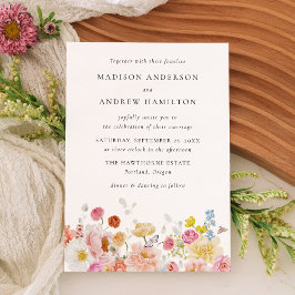 Colorful Watercolor Wildflower Wedding Invitation Kaart