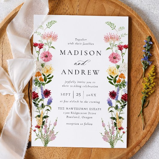 Colorful Watercolor Wildflower Wedding Kaart