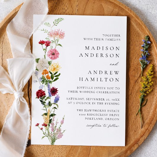 Colorful Watercolor Wildflower Wedding Kaart