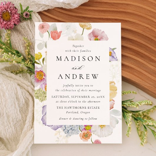 Colorful Watercolor Wildflower Wedding Kaart