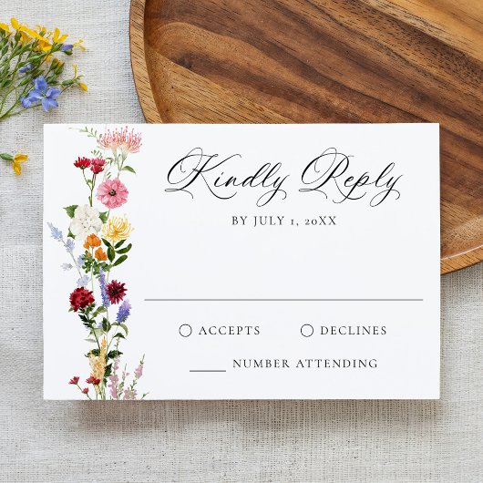 Colorful Watercolor Wildflower Wedding RSVP Kaartje