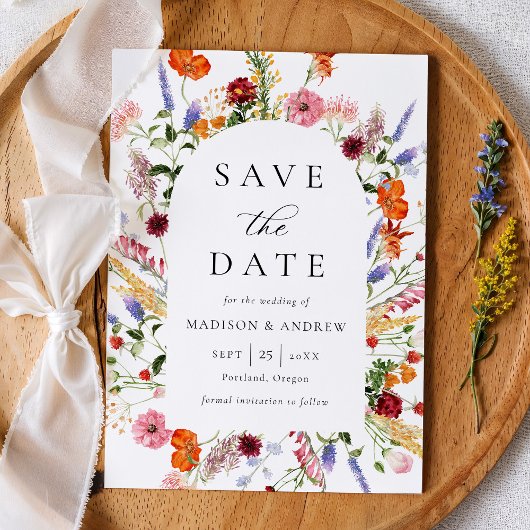 Colorful Watercolor Wildflowers Arch Wedding Save The Date