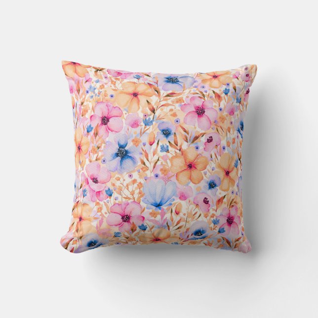 Colorful Watercolor Wildflowers Floral Pattern Kussen (Voorkant)
