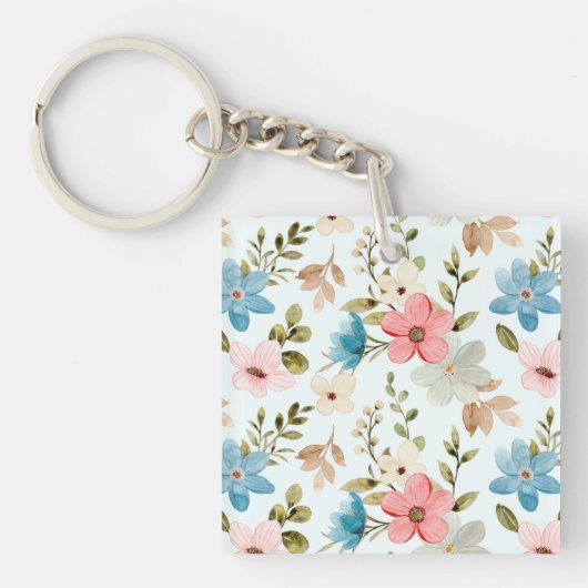 Colorful Watercolor Wildflowers Pattern Sleutelhanger (voorkant)