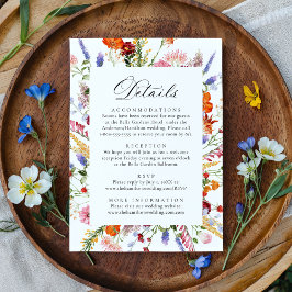 Colorful Watercolor Wildflowers Wedding Details Informatiekaartje