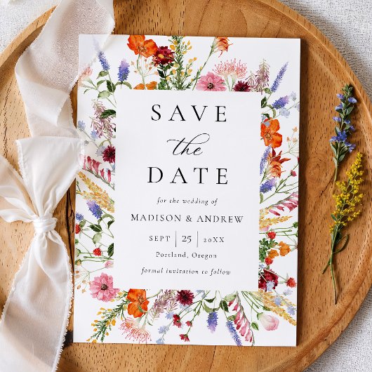 Colorful Watercolor Wildflowers Wedding Save The Date