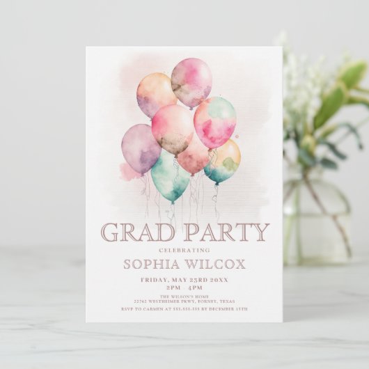 Colorful Waterverf Balloons Foto Afstuderen Kaart (Staand voorkant)