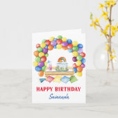 Colorful Waterverf Birthday-ballonnen Kaart (Gele Bloem)