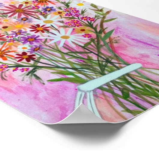 Colorful Waterverf Bouquet Daisies Art Poster (Hoek)