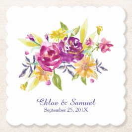 Colorful Waterverf Bouquet Wedding Kartonnen Onderzetters