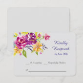 Colorful Waterverf Bouquet Wedding RSVP Kaartje (Voorkant / Achterkant)