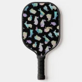 Colorful Waterverf Bunnies Pattern on Black Pickleball Paddle (Voorkant)