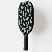 Colorful Waterverf Bunnies Pattern on Black Pickleball Paddle (Links)