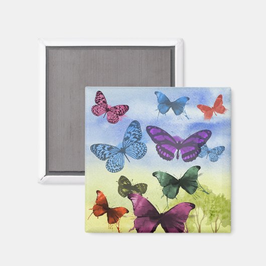 Colorful waterverf butterflies illustratie magneet (Voorkant / Achterkant)