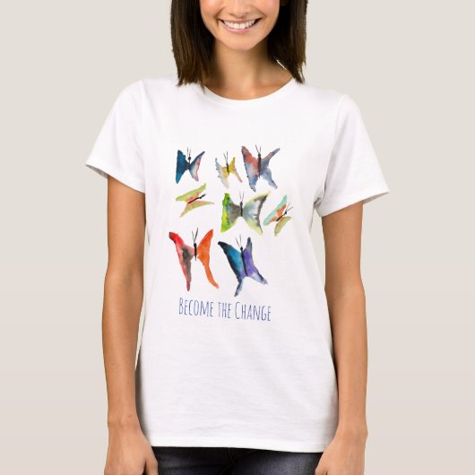 Colorful waterverf butterflies slogan T-Shirt (Voorkant)
