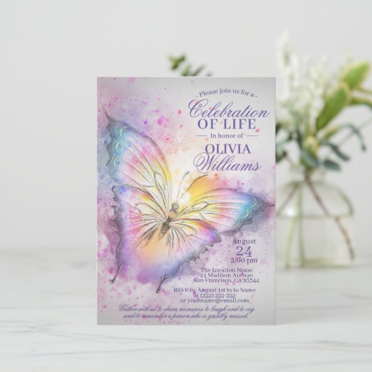 Colorful Waterverf Butterfly Celebration of Life Kaart (Staand voorkant)