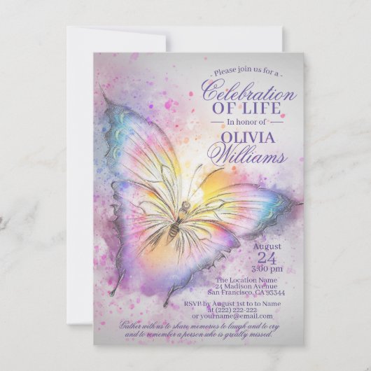 Colorful Waterverf Butterfly Celebration of Life Kaart (Voorkant)