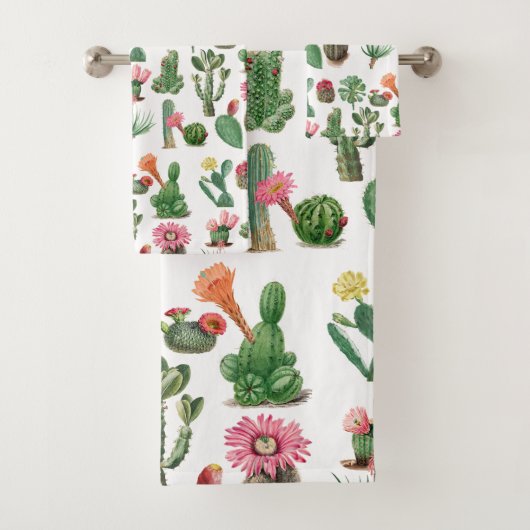 Colorful Waterverf Cactus & Succulents Flowers Bad Handdoek (Insitu)