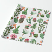 Colorful Waterverf Cactus & Succulents Flowers Cadeaupapier (Uitgerold)