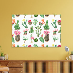 Colorful Waterverf Cactus & Succulents Flowers Canvas Afdruk