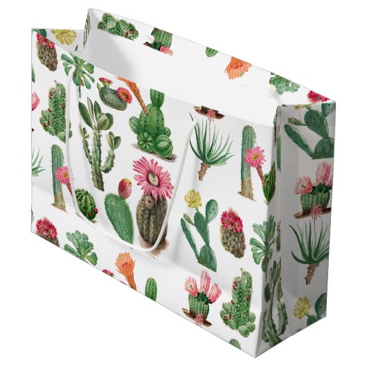 Colorful Waterverf Cactus & Succulents Flowers Groot Cadeauzakje (Voorkant Gekanteld)