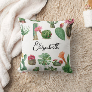 Colorful Waterverf Cactus & Succulents Flowers Kussen