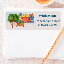 Colorful Waterverf City Life Return-adres Etiket