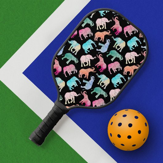Colorful Waterverf Elephants Pattern Pickleball Paddle