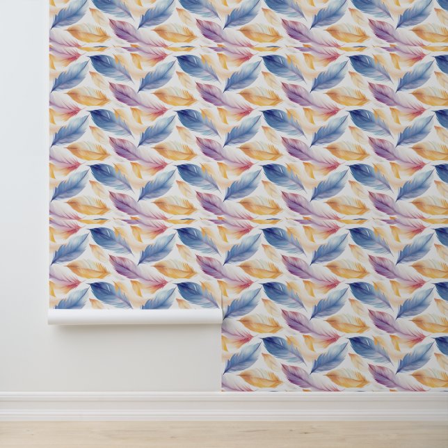 Colorful Waterverf Feathers Behang (Applicatie)