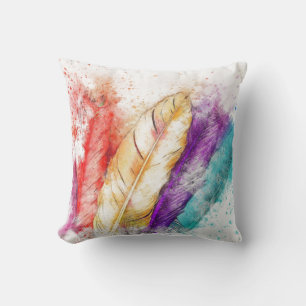Colorful Waterverf Feathers Kussen