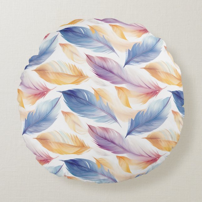 Colorful Waterverf Feathers Rond Kussen (Voorkant)