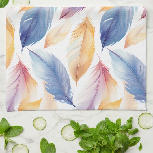 Colorful Waterverf Feathers Theedoek (Gevouwen)