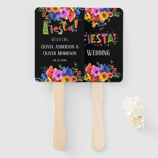Colorful Waterverf Fiesta Florals Wedding Handwaaier (Voorkant en achterkant)