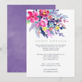 Colorful Waterverf Floral Wedding Guest Details Kaart