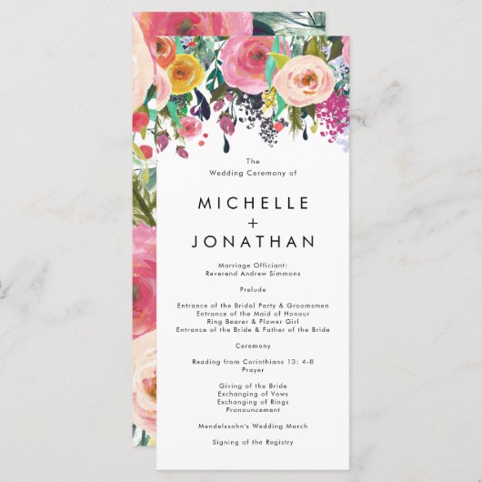 Colorful Waterverf Flower Garden Wedding Programme Programmakaart (Voorkant / Achterkant)