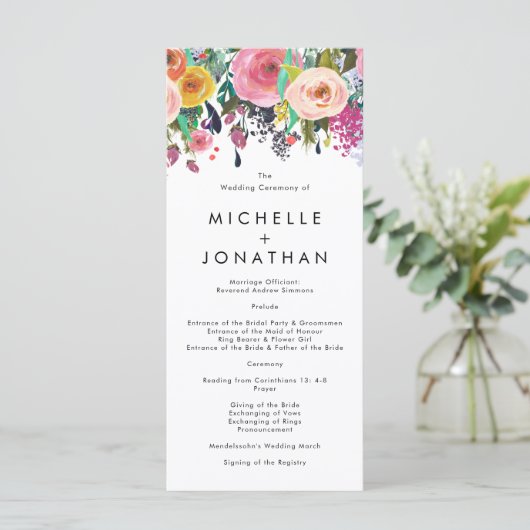 Colorful Waterverf Flower Garden Wedding Programme Programmakaart (Staand voorkant)