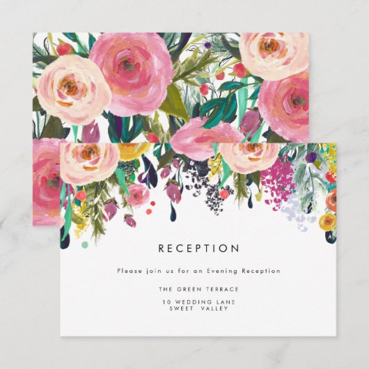 Colorful Waterverf Flower Weddenschapskaart Informatiekaartje (Voorkant / Achterkant)