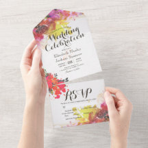 Colorful Waterverf Flowers Botanical Wedding RSVP