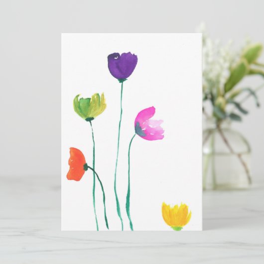 Colorful Waterverf Flowers Flat Note Card Bedankkaart (Staand voorkant)