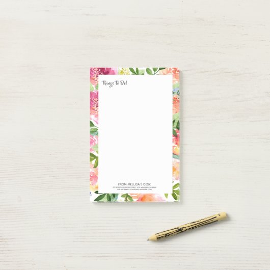 Colorful Waterverf Flowers Lijst Post-it® Notes (Op bureau)
