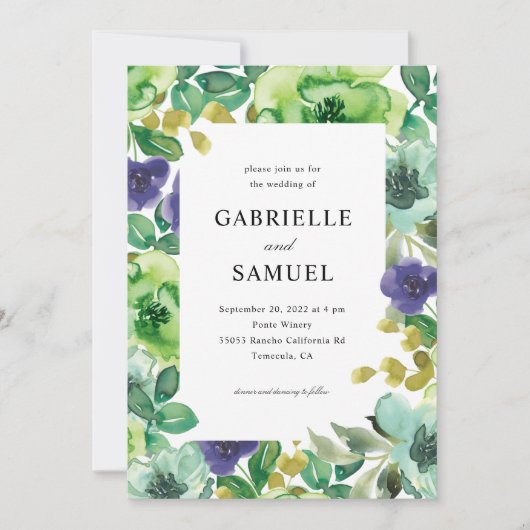 Colorful Waterverf Flowers Sage Green Wedding Kaart (Voorkant)