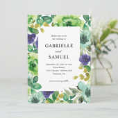 Colorful Waterverf Flowers Sage Green Wedding Kaart (Staand voorkant)