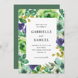 Colorful Waterverf Flowers Sage Green Wedding Kaart