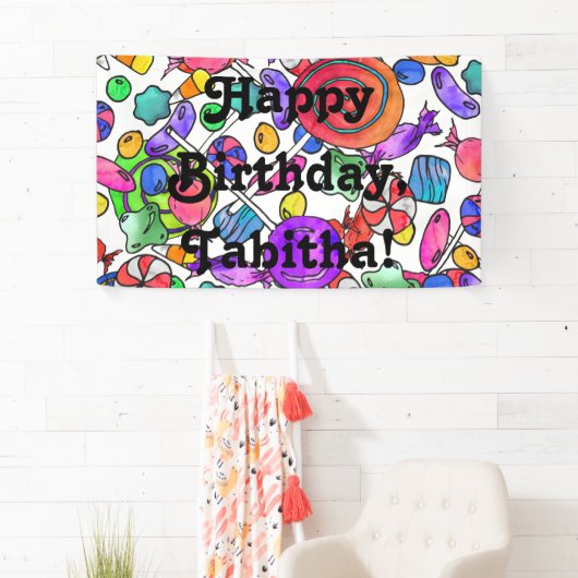 Colorful Waterverf Hand Drawn Snoep Patroon Spandoek (Insitu)