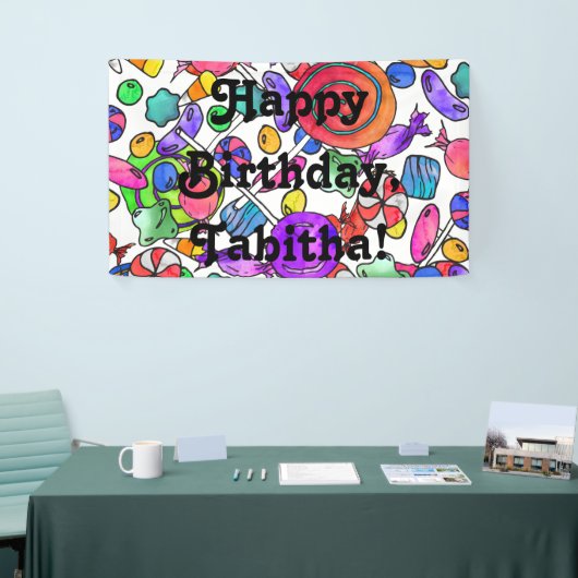 Colorful Waterverf Hand Drawn Snoep Patroon Spandoek (Beurs)