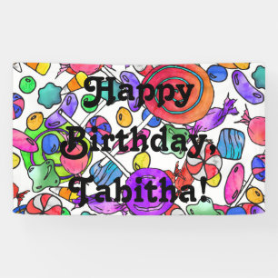 Colorful Waterverf Hand Drawn Snoep Patroon Spandoek