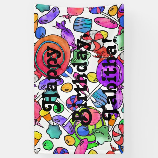 Colorful Waterverf Hand Drawn Snoep Patroon Spandoek (Verticaal)