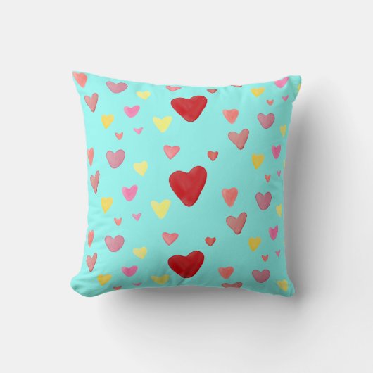 Colorful Waterverf Hearts Love Pattern Kussen (Voorkant)