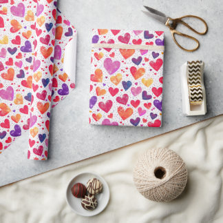 Colorful Waterverf Hearts Patroon Cadeaupapier