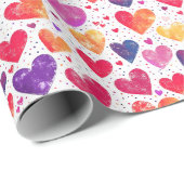 Colorful Waterverf Hearts Patroon Cadeaupapier (Rol Hoek)